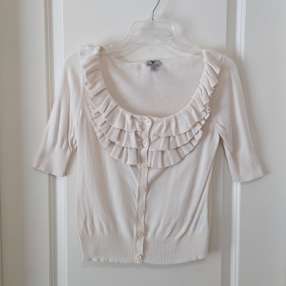 Worthington Ruffled Short Sleeve Sweater, S